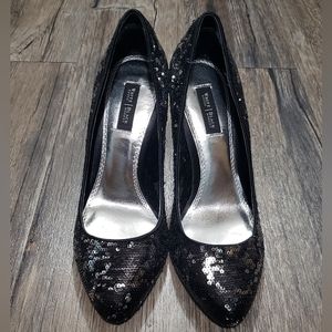 White House Black Market Athena stiletto sequin heels size 8.5 women black pumps